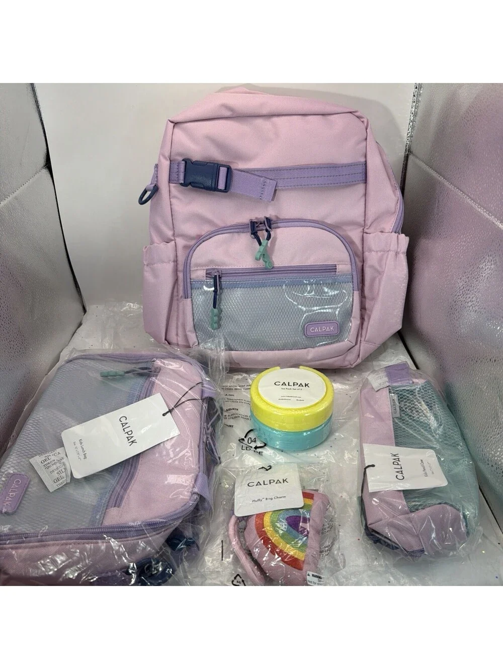 Calpak Kids Backpack Bundle Pink Orchid  Lunch Bag Pencil Case Pizza Pluffy NWT